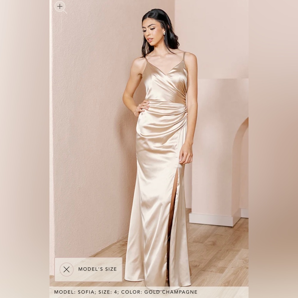 Revelry Rory Satin dress, color champagne, size 6.
